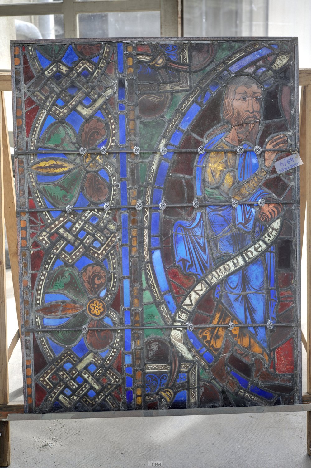 Work on glass of the west facade of Chartres cathedral.