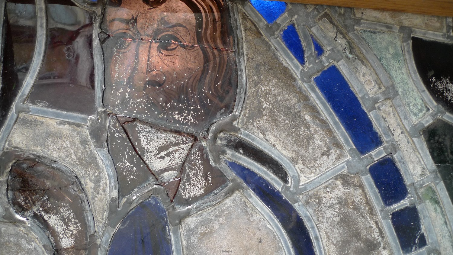 Work on glass of the west facade of Chartres cathedral.